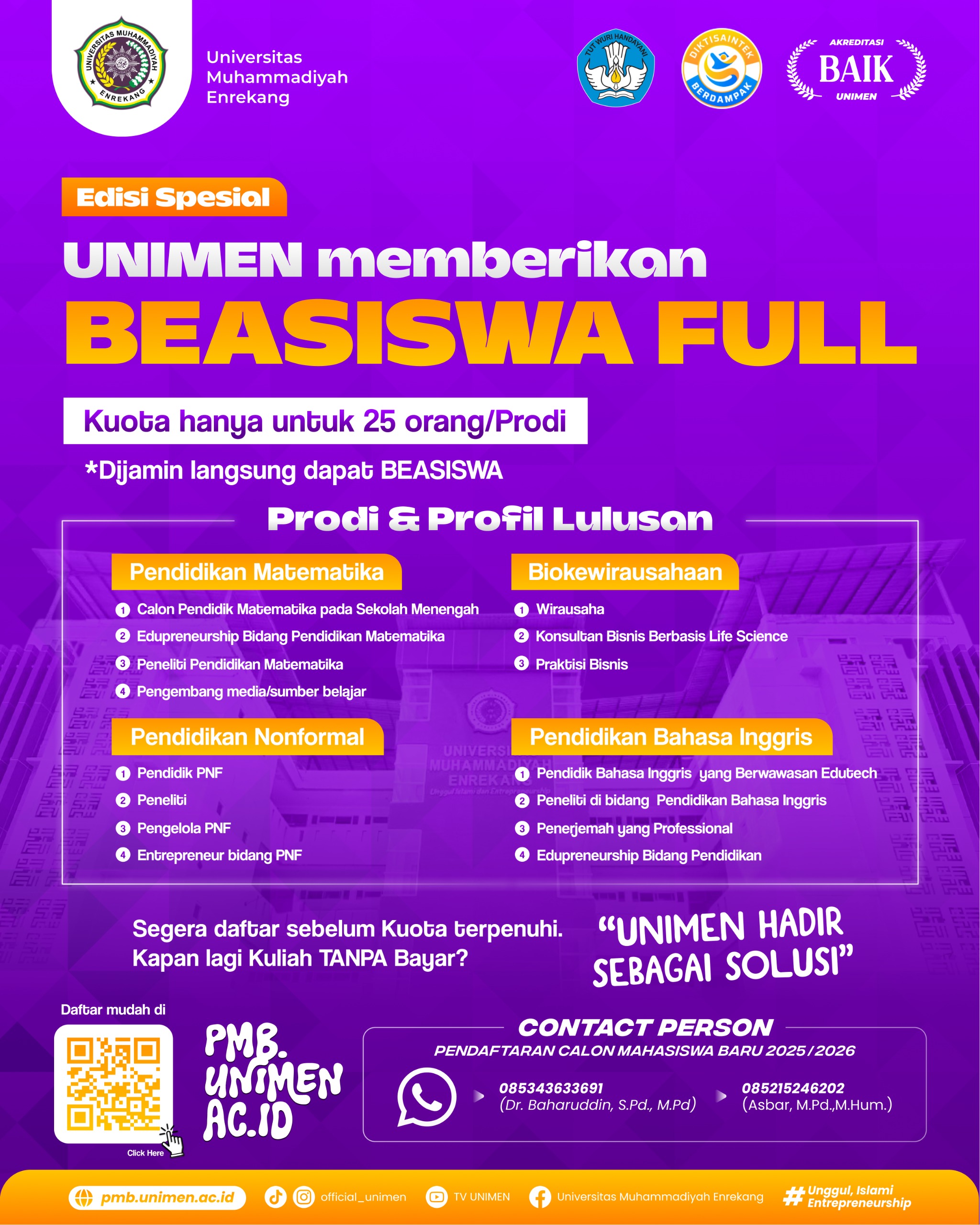 UNIMEN Siapkan 100 Kuota Beasiswa Full, Buruan Daftar